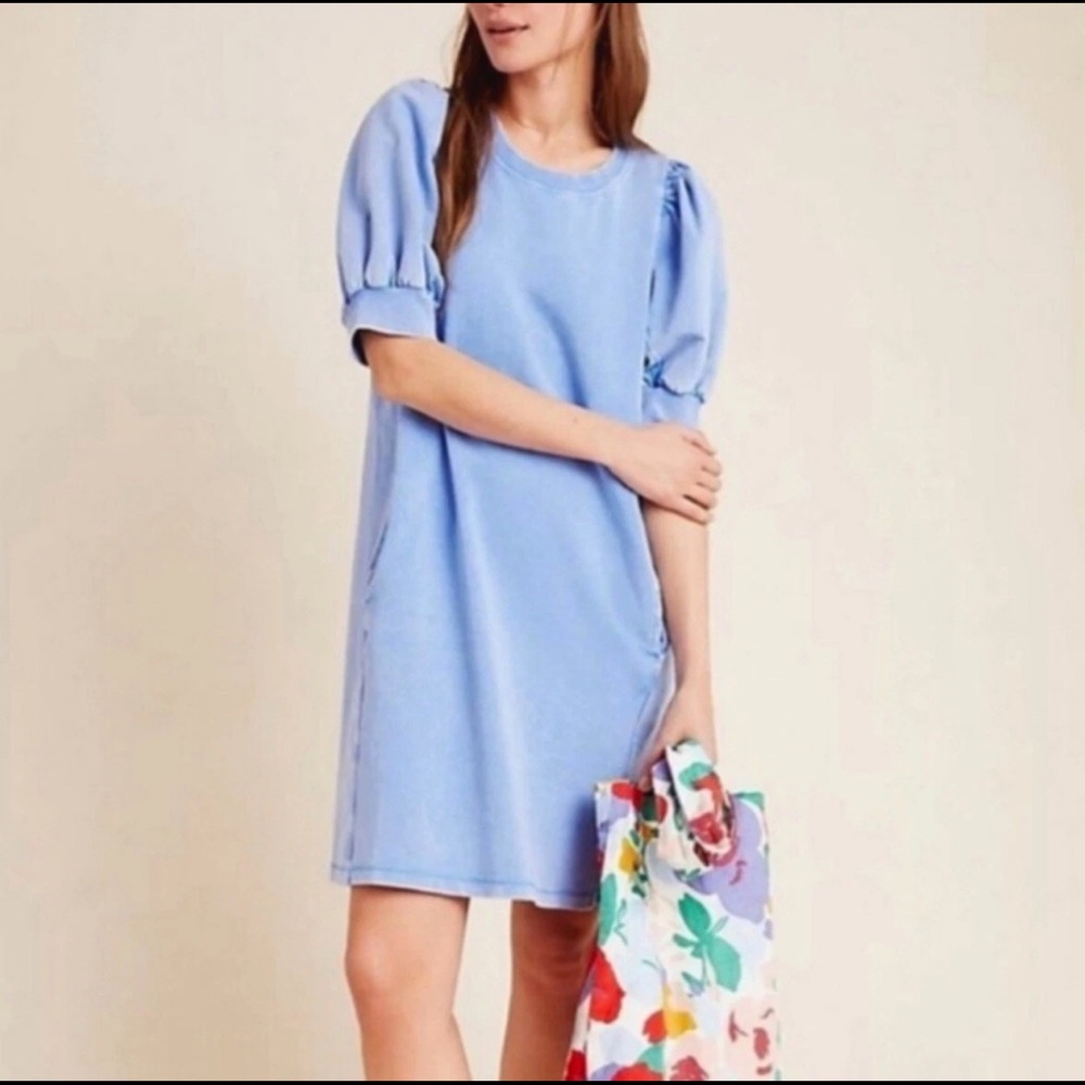 Anthropologie Saturday Sunday Bonnie Blue Puff Sleeve Dress